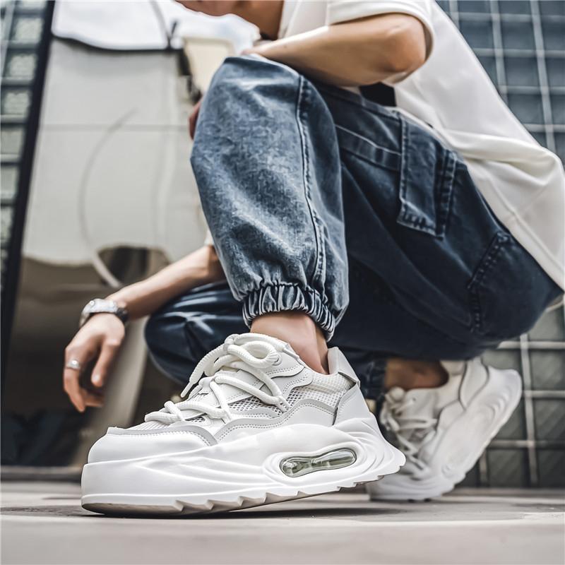 Herrskor Platt Mesh Andningsbara Casual Sport Tjock Sula Trend Alla Utomhus Gång Löpning Sneakers Mode Student Board Shoe