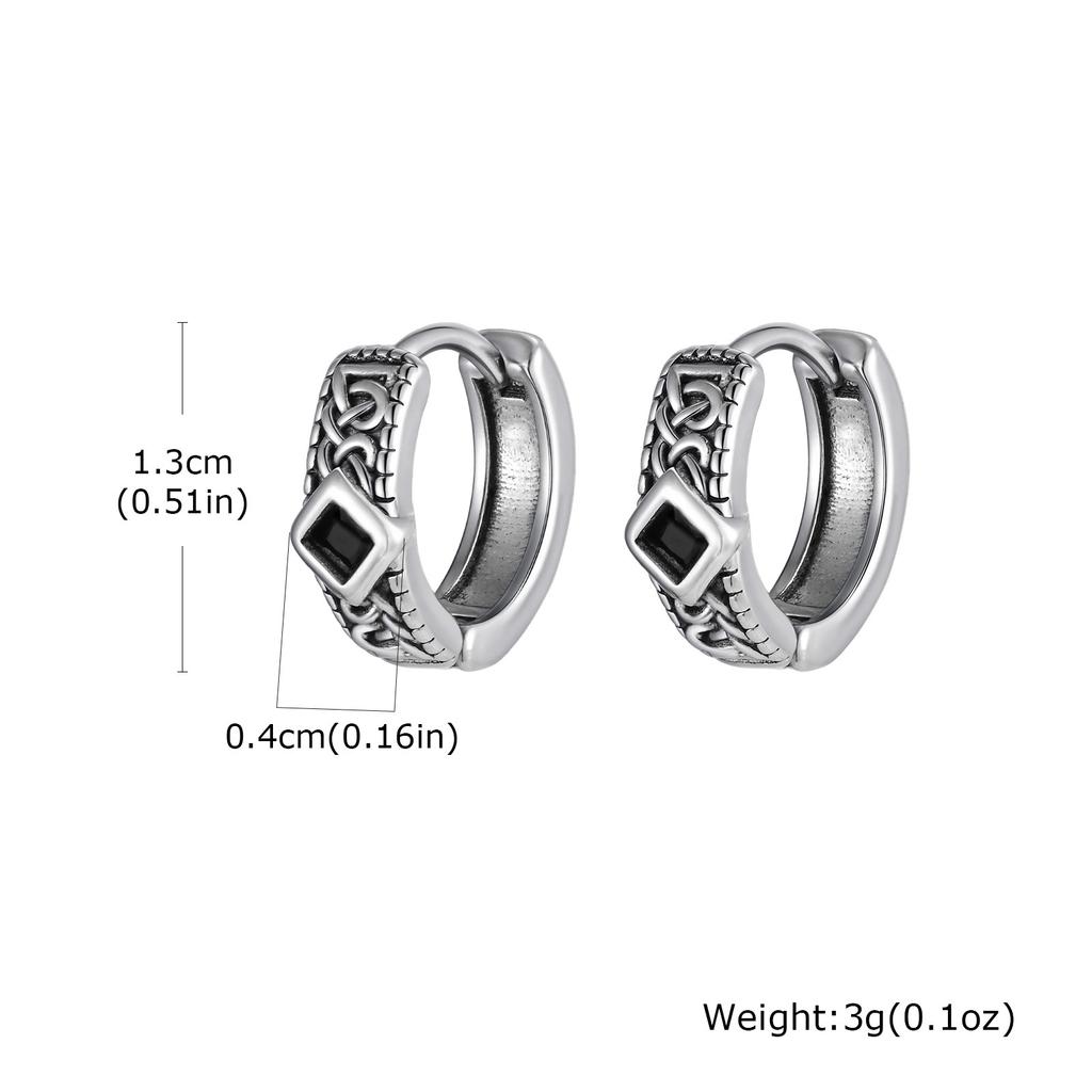 Vintage Vicking Hoop Earrings for Men Boys,Black Zircon Stainless Steel Huggies Hoop Earrings,Punk Jewelry Gift