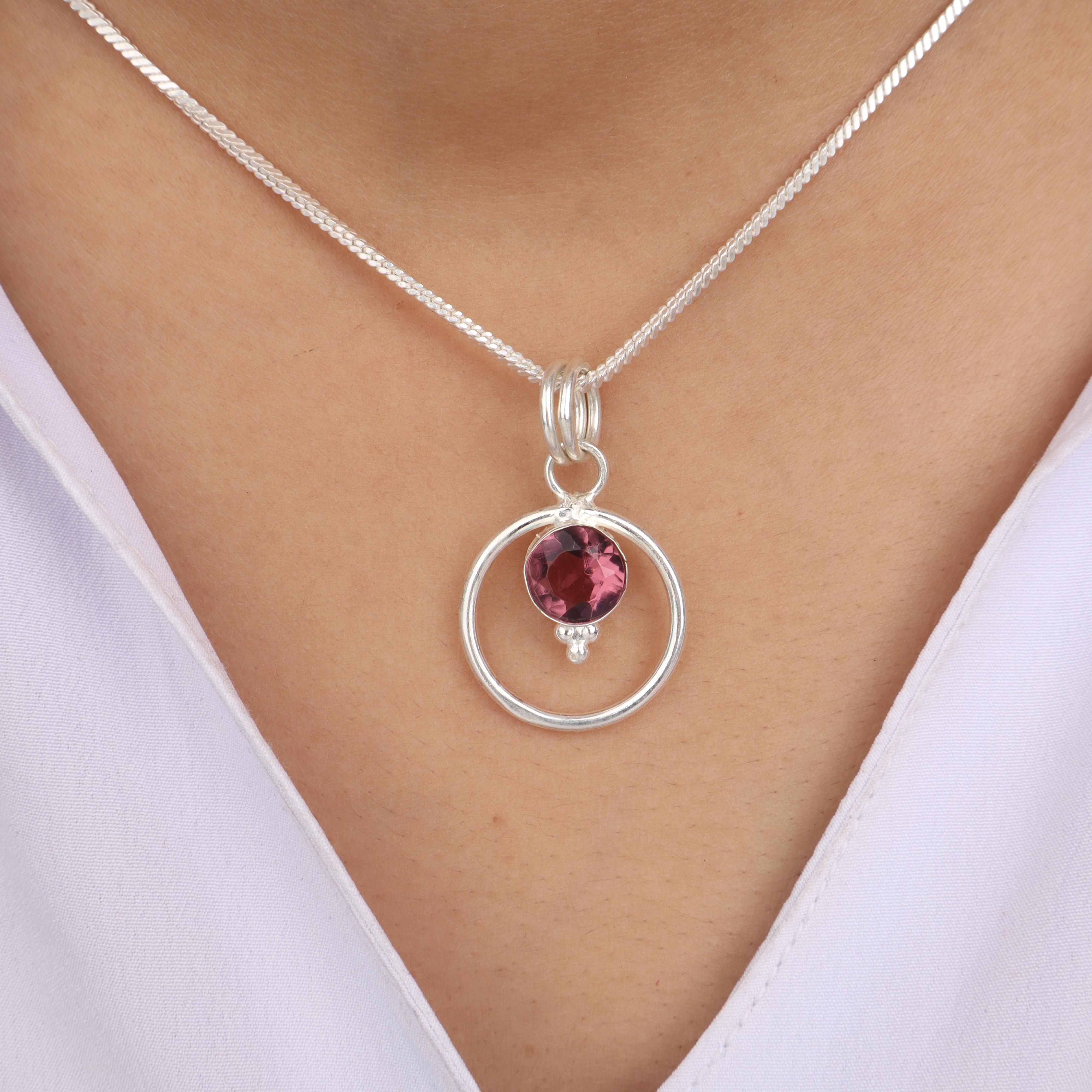 

Rhodolite Gemstone 925 Sterling Silver Handmade Jewelry Pretty Pendant 1.2 Anniversary Gift For Her PP-68-2