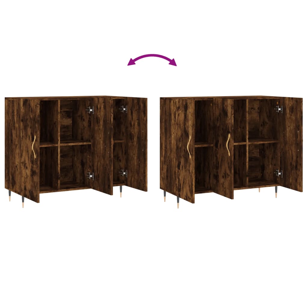 Sideboard Smoked Oak 90 X 34 X 80 Cm Wood Based Material