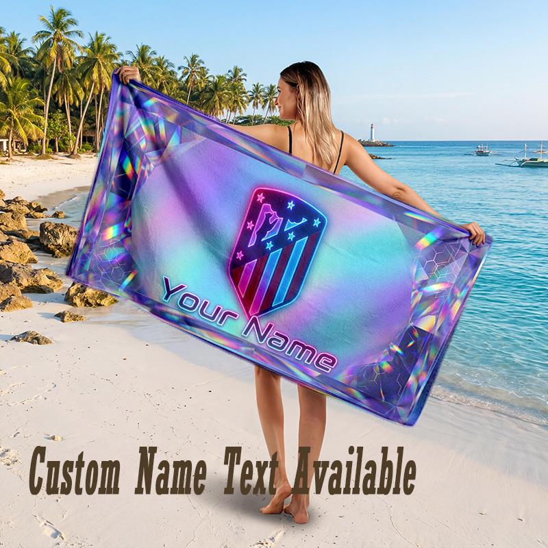Atletico Madrid FC Design Beach Towel Custom Text Large Towel for Beach Vacation