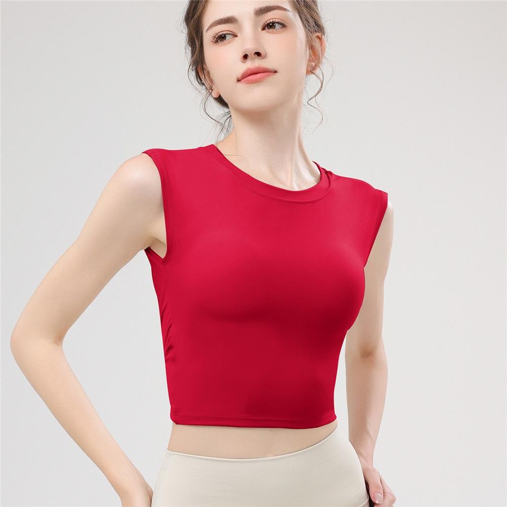 Summer New Yoga Suit Vest With Chest Cushion For Women, Sports Short Sleeved Hollow Out Back, Shock-absorbing Yoga Suit Vest Top
