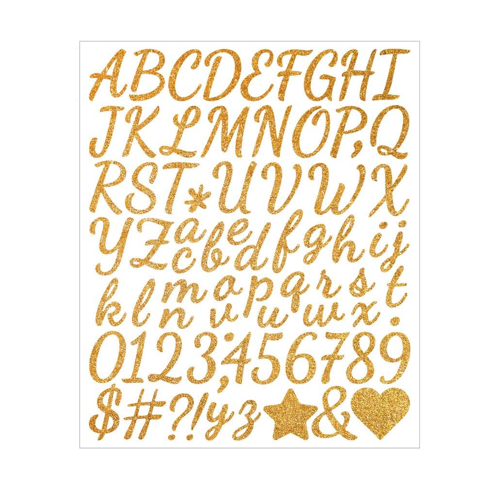 5 Sheets English Letter a-Z Glitter Letter Stickers Shiny Silver Letter Number Sticker  Scrapbook