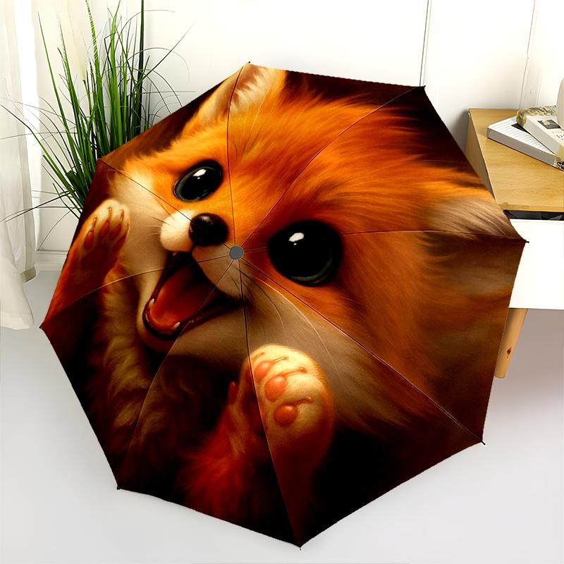 1 st Automatiskt Fällbart Paraply - Tecknat Mönster, Bärbar & Vikbar Design med 8 Ribbor, Jul- Födelsedagspresenter