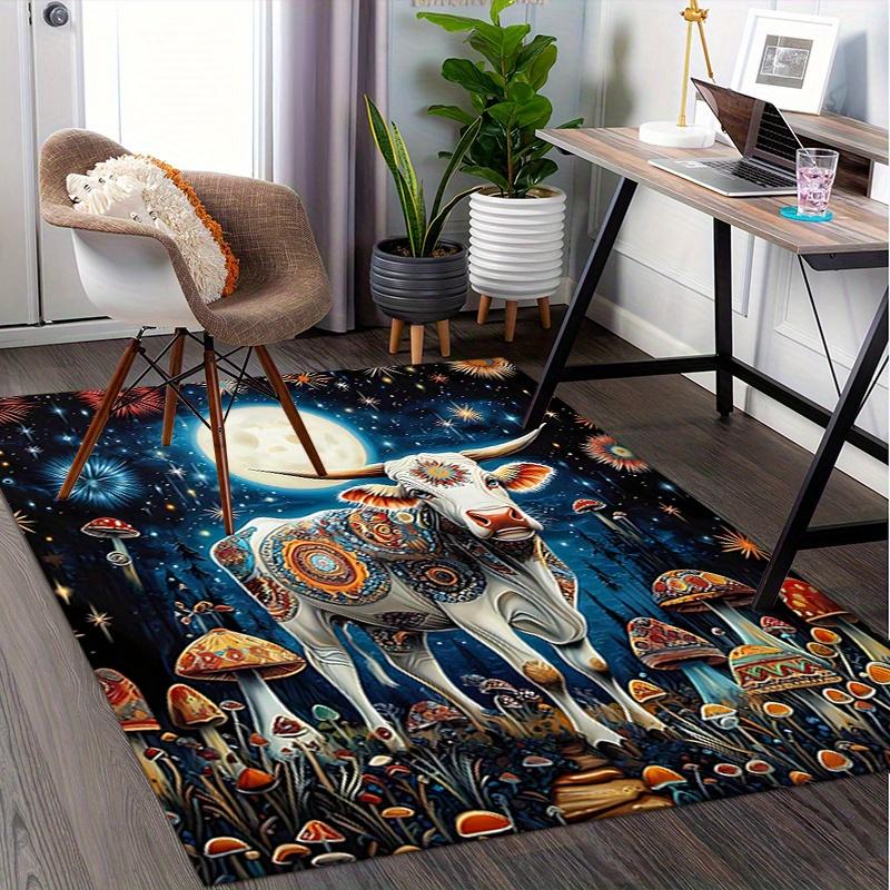 1pc Cosmic Cow,Psychedelic Mushrooms,Celestial Night Office Carpet Soft Polyester Entrance Carpet Wa