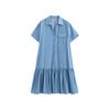 Chuyu Women's Faux Denim Spliced Mid-Length Shirt Dress