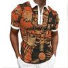 Halloween Print Short Sleeve Zip Polo, Trendy Casual Top