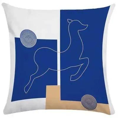Abstract Face Line Art Cushion Cover Blue White Geometric Peach Skin Throw Pillow Case For Living Room Sofa Home Decor 40X40Cm