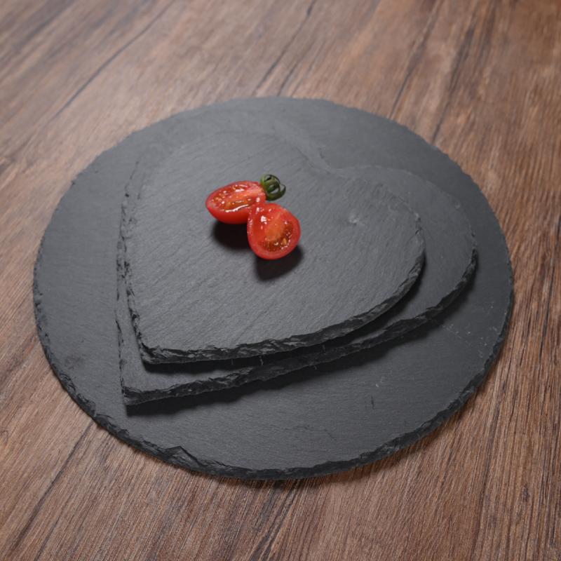Round Natural Black Stone Slab Serving Plate Western Restaurant Cheese Pizza Dessert Sushi Cake Plate Steak Plate Rock Coaster