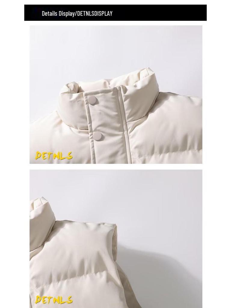 Men's Oversized Warm Solid Color Stand Collar Sleeveless Vest - Trendy Winter Outerwear