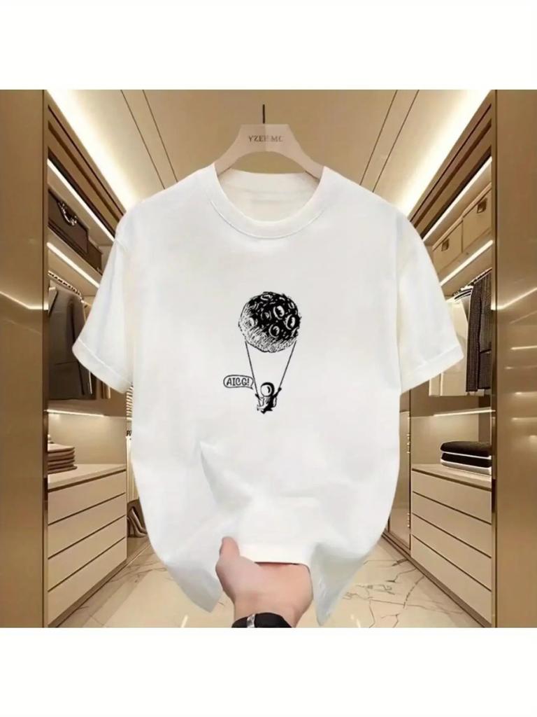 Summer PureTide Brand Individuality Simple Print Short-Sleeved T-Shirt for Young Men'S Creative Fashion Crew Neck Top Tide.