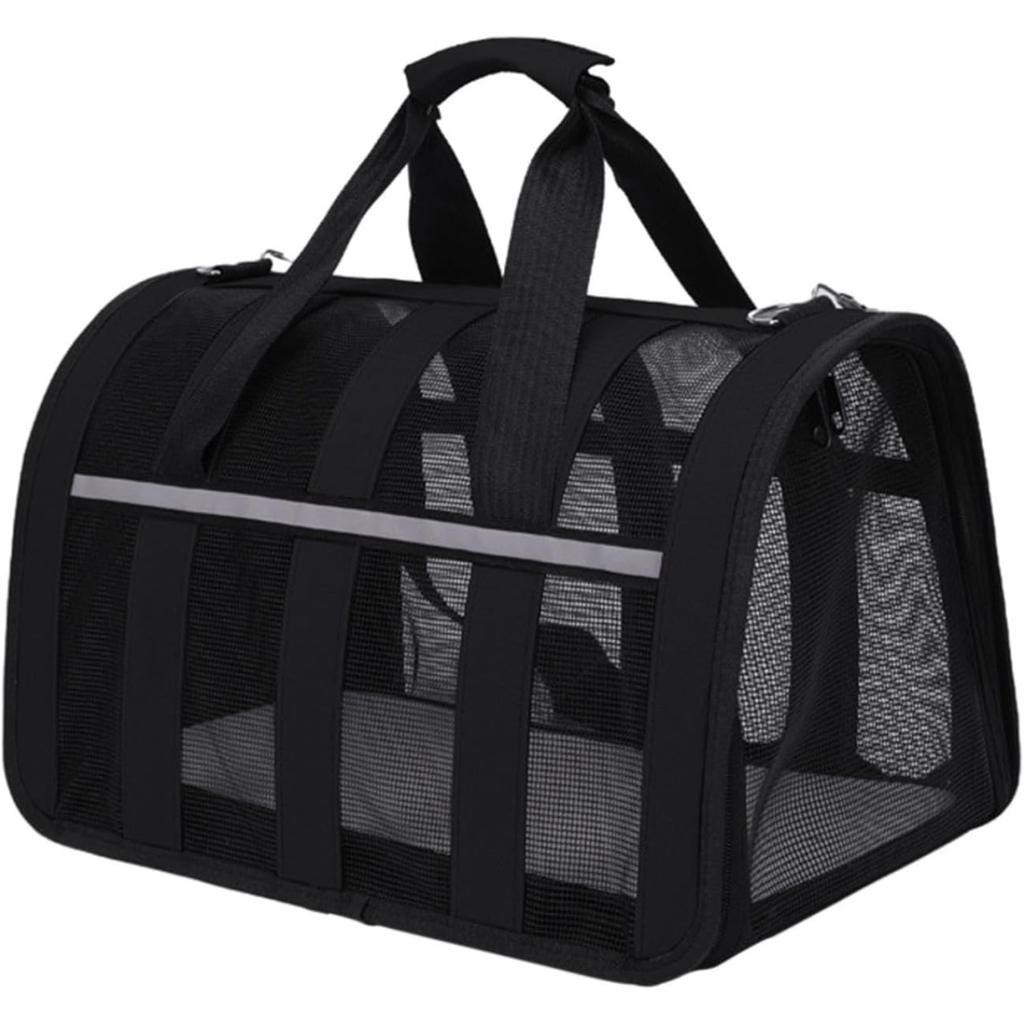 Cat Carrier, Soft Cat Carrier with Sided Zipper and Padded Shoulder Strap, Collapsible Pets Travel Carriers, Mesh Designed, Portable Carry Bag Black