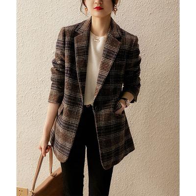 Street-fried Plaid Suit Jacket for Women In Spring and Autumn New Korean Style British Style Small Suit Top