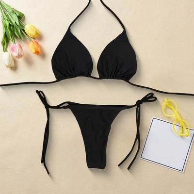 2 Stück/Set Damen Dreieck Bikini Neckholder Bademode mit Brustpolstern Schnürung Tanga Badeanzug Sexy Strandbekleidung Badeanzug