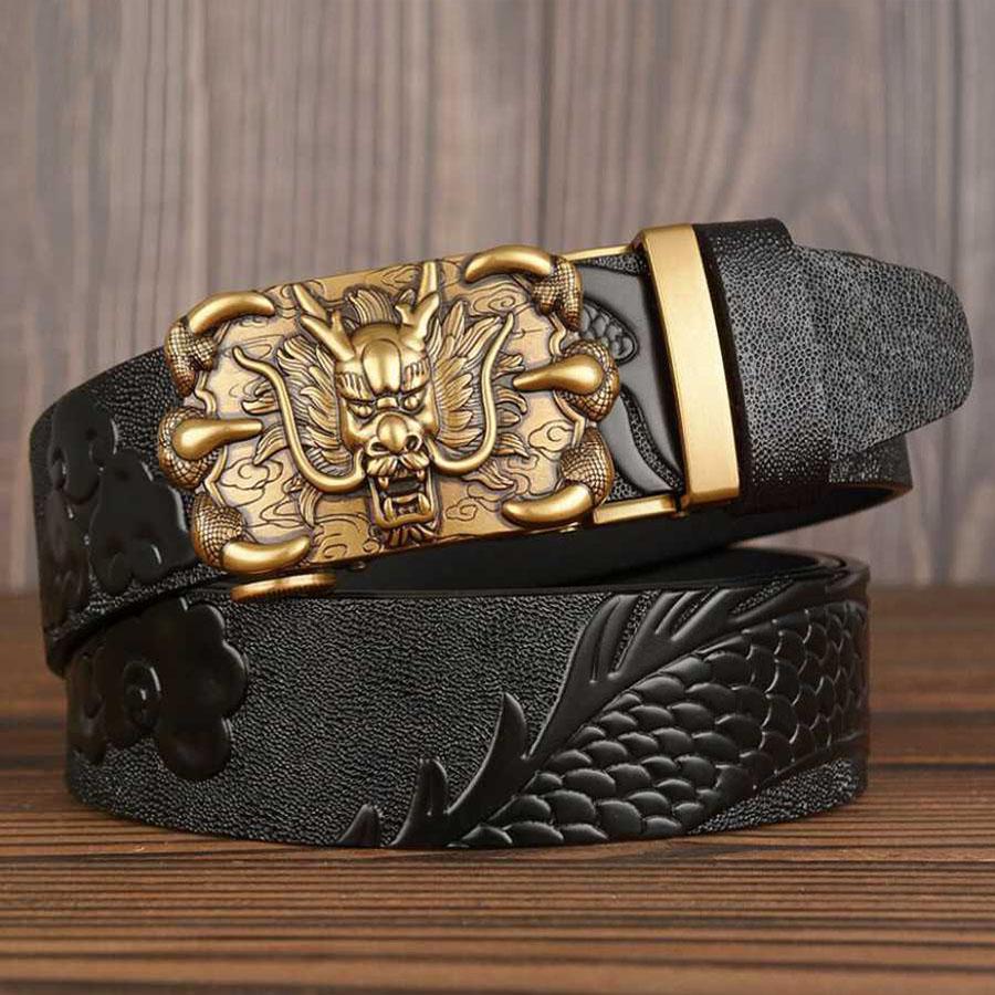 Men Leather Belt Metal Automatic Buckle Brand Luxury Waistband for Male Famous Work Business Black Coffee Cowskin Strap