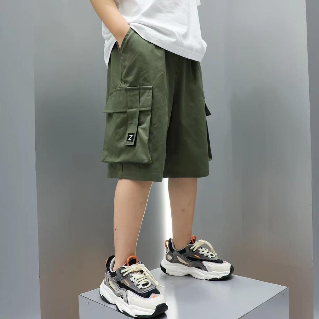 Summer Boys' Cotton Shorts High Street Hip Hop Fashion Big Pocket Shorts Khaki Children's Pants Casual Children's Clothing