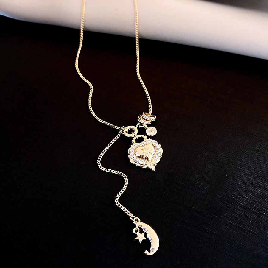 Korean simple style zircon love moon fringed necklace accessories women s exquisite sweater chain necklace accessories