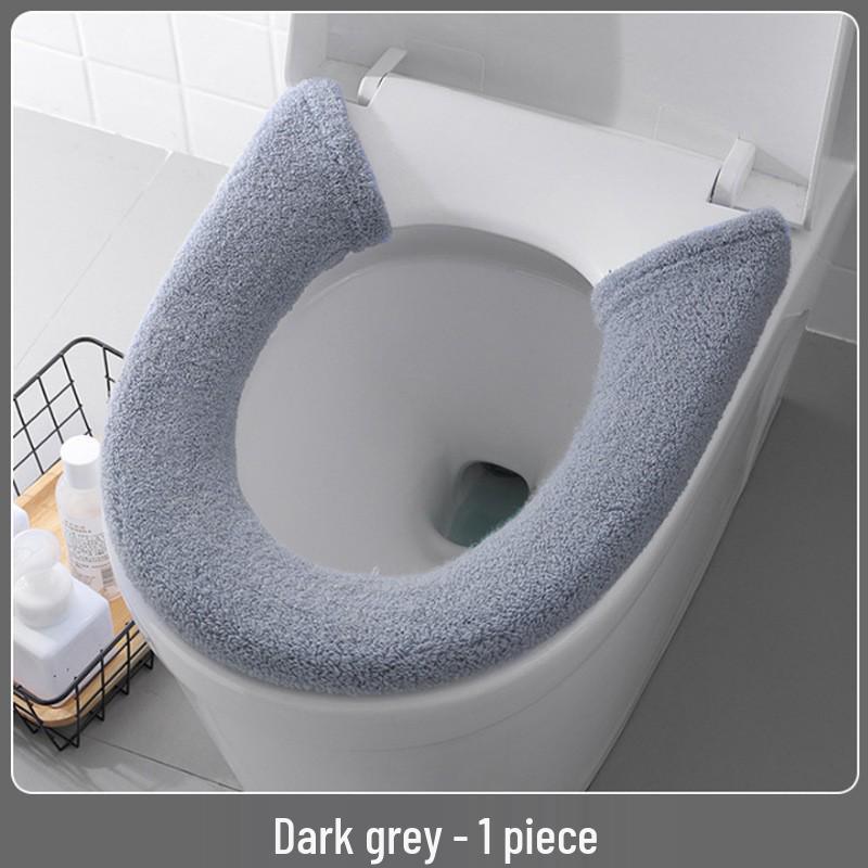 Plush Toilet Seat Cover Cushion with Handle for Winter Home Use