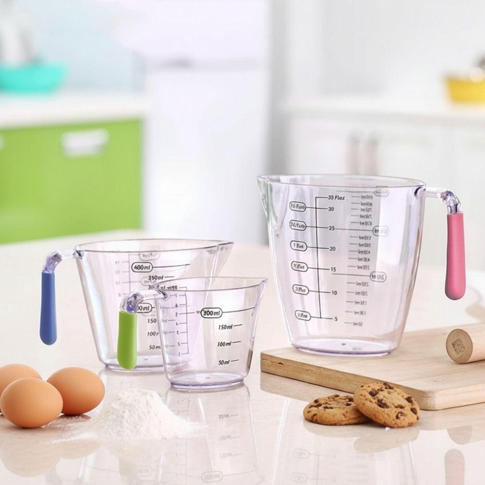 3pcs/set Stackable Plastic Measuring Cups Set Clear Non-slip Handle Baking Measuring Cup V-shaped Flow Guide with Scales