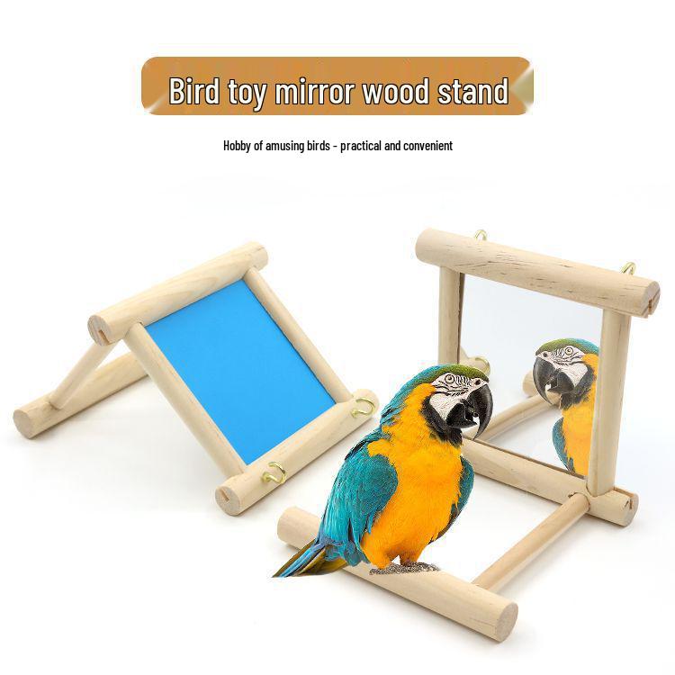 Parrot Perch & Mirror Toy Set for Balcony - Bird Platform & Toy Supplies