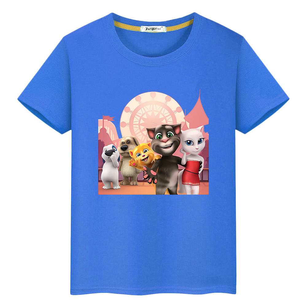 t shirt for kids boy 10year Talking tom cat Print 100%Cotton Short Kawaii Tops anime Tees pride tshirt y2k one piece girl clothe