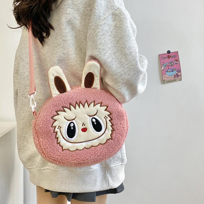 2025 New Popular Bubble Mart Oblique Span Bag Large Capacity Soft Touch Short Plush Children Shoulder Bags Ugly Cute Cartoon Kid Storage Crossbody Bag