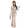 French temperament printed velvet cross waist slim dress