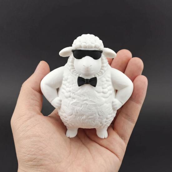 Cute Cool Sheep Figurine 3D Printed Small Lamb with Sunglasses And Bow Necktie Novelty Animal Sculpture for Home Office Desk Decor