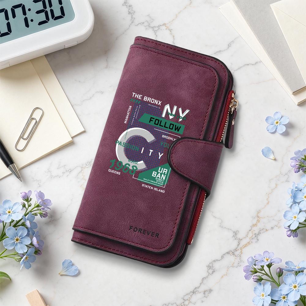 Vintage Print Long Wallet Multi Card Holder Trendy Casual Purse for Daily Use