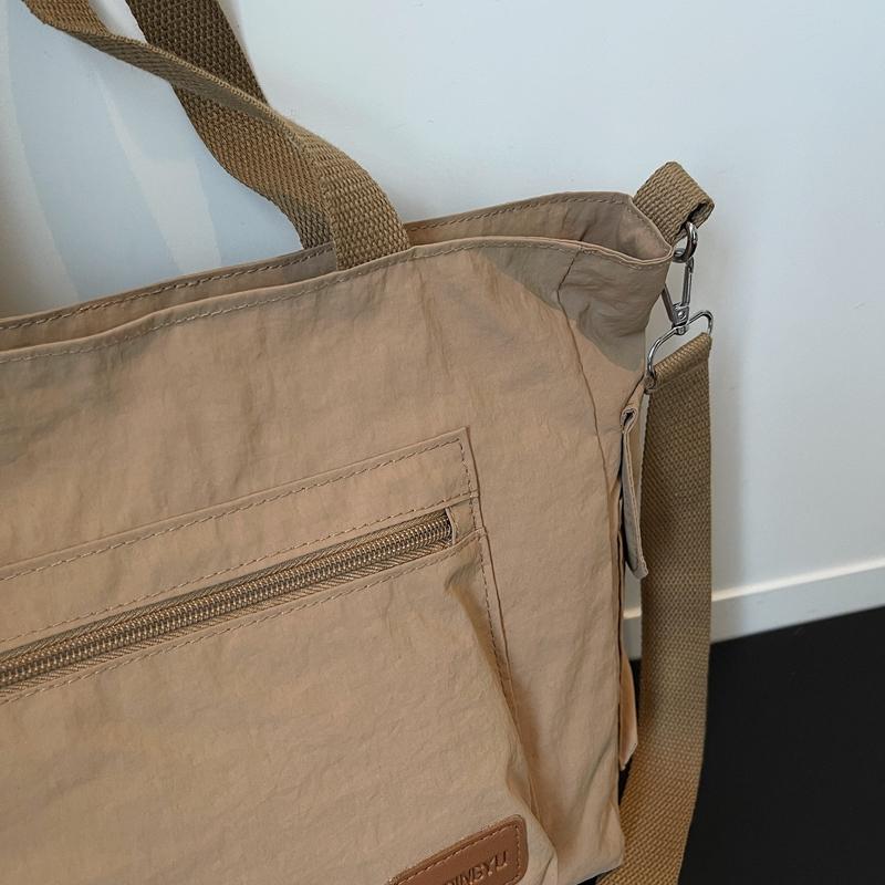 Nylon Tote Bag Women Casual Shoulder Bag with Zipper Pocket for Daily Use