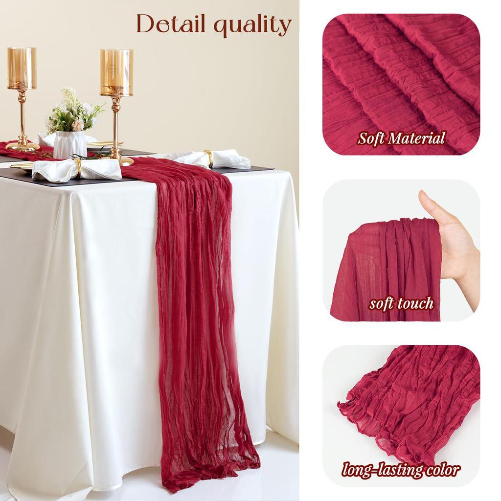 Bohemian Crinkled Cheesecloth Table Runner - Bali Yarn Style for Weddings and Parties