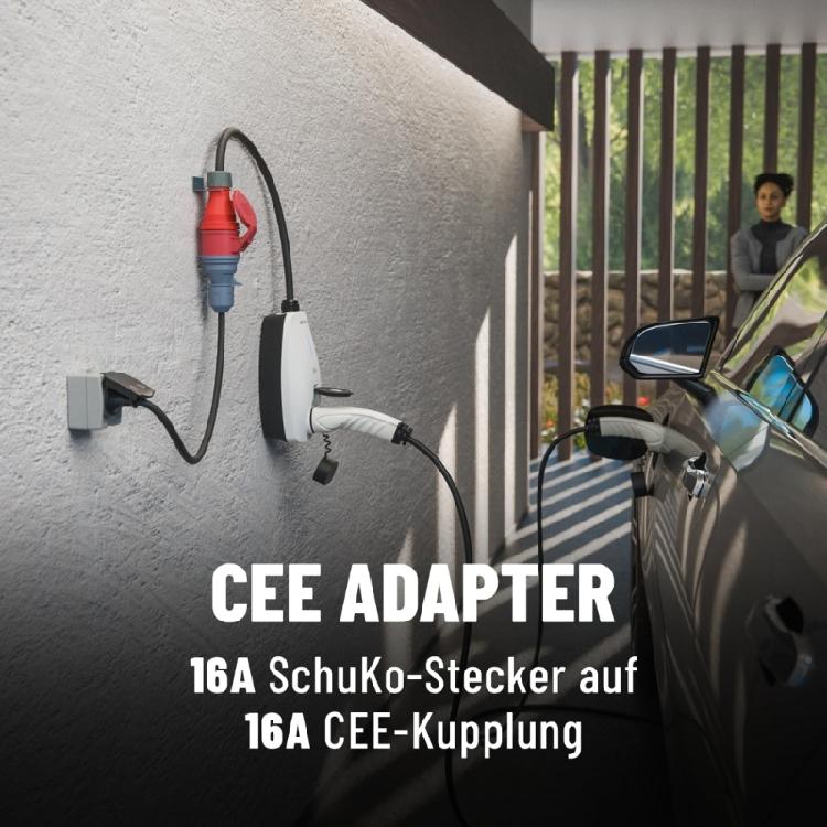 Multifunkční nabíjecí adaptér zásuvka pro Schuko na CEE spojku pro elektromobily, délka 60 cm, kapacita 16 A