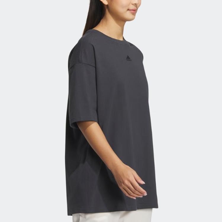 Adidas Cartoon Print Loose Round Neck Short Sleeve T-Shirt Women Tops Dark-Grey IP3962