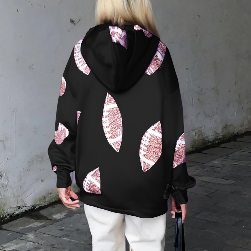 Women's Sports Shirt With Rugby Sequins And Pockets Long Sleeved Half Zip Hooded Top