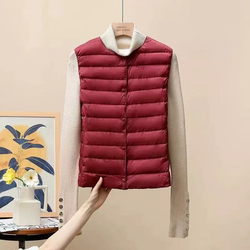 

Легкий хлопковый жилет Осенне-зимний короткий внутренний слой Однотонный без воротника Подкладка Жилет Женский приталенный теплый жилет L красный