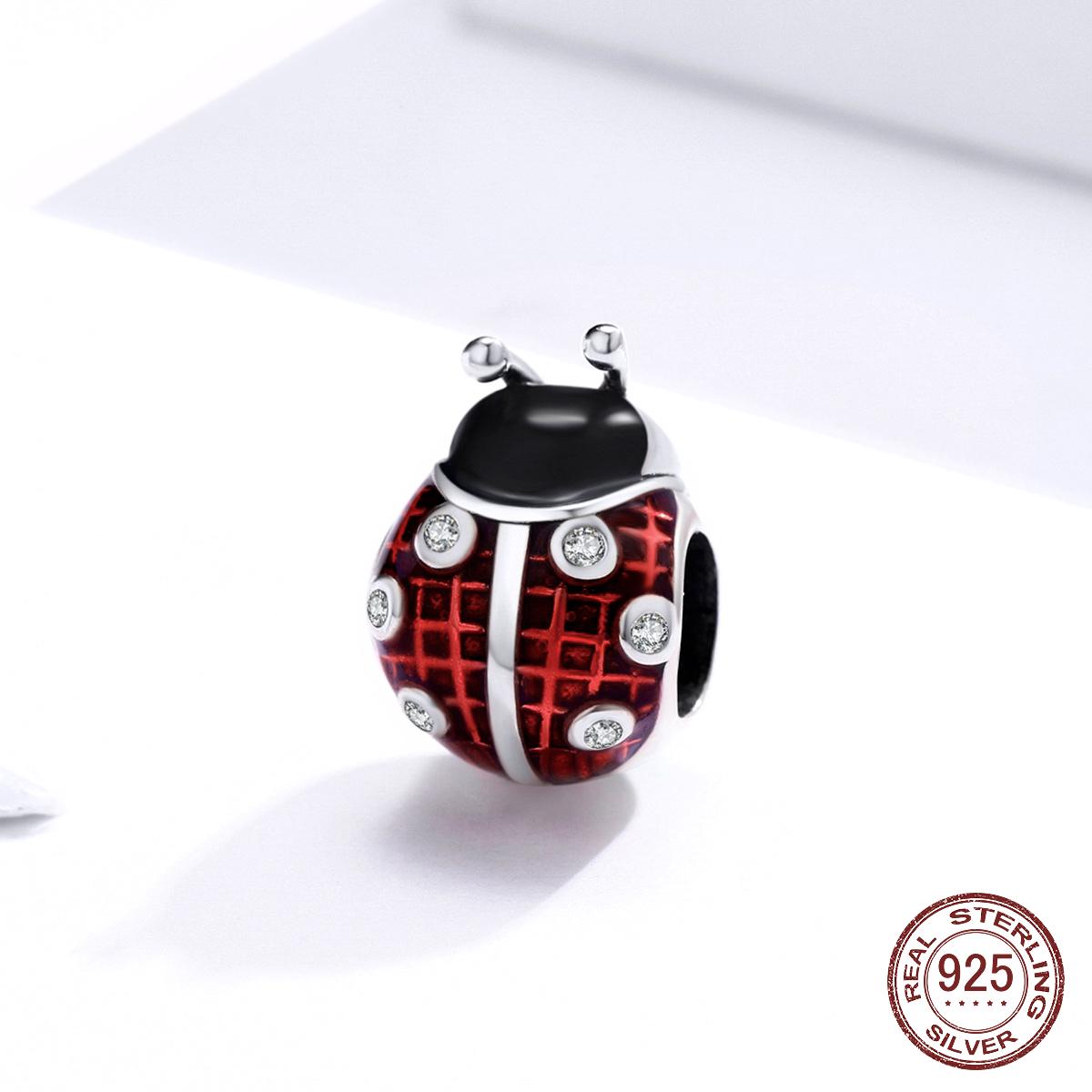 

925 стерлингового серебра Божья коровка Металлические бусины для женщин Ювелирные изделия Изготовление красная эмаль Шарм подходит для оригинального браслета DIY