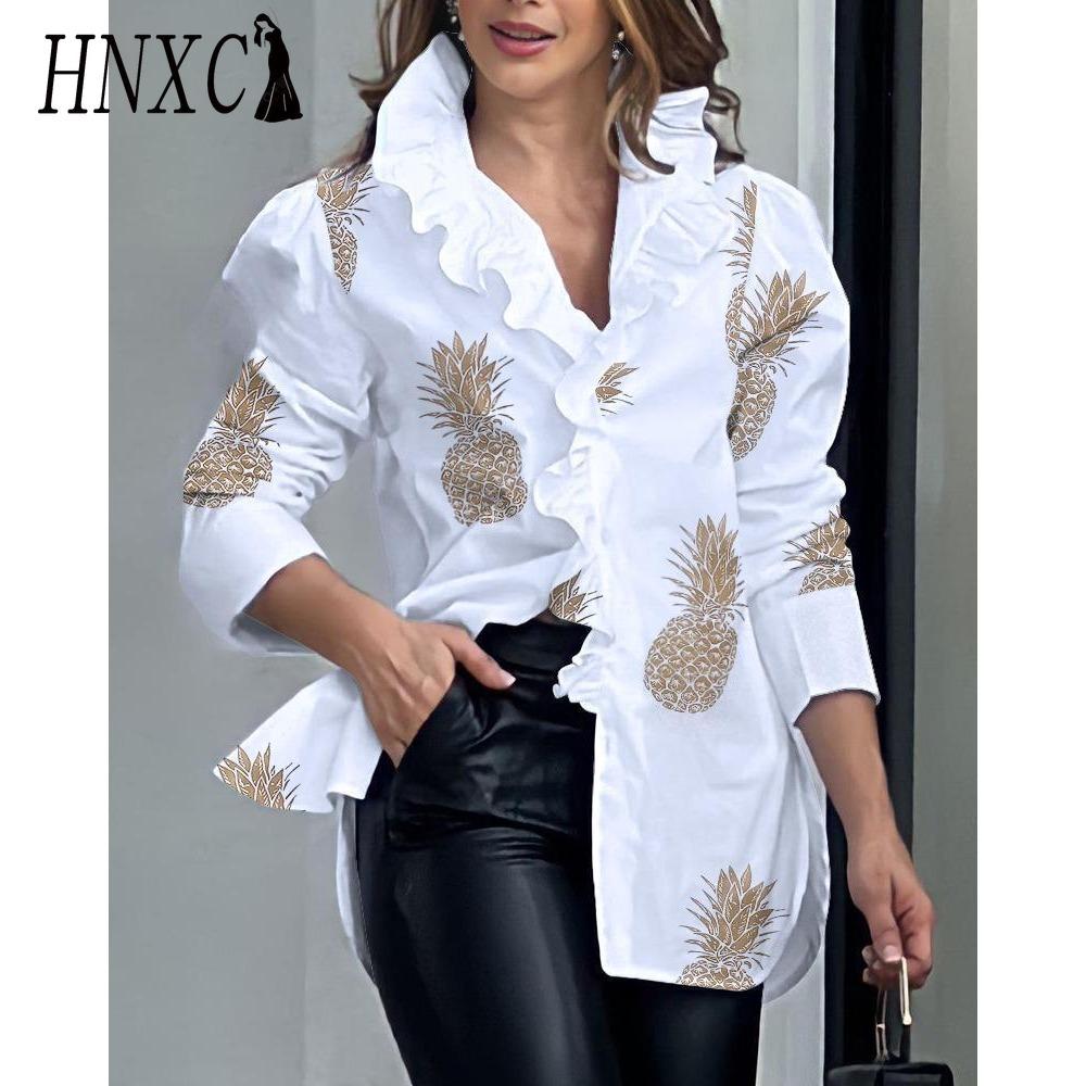 

HNXC Женские модные повседневные блузки и рубашки с длинным рукавом и воротником ПОЛО XXXL