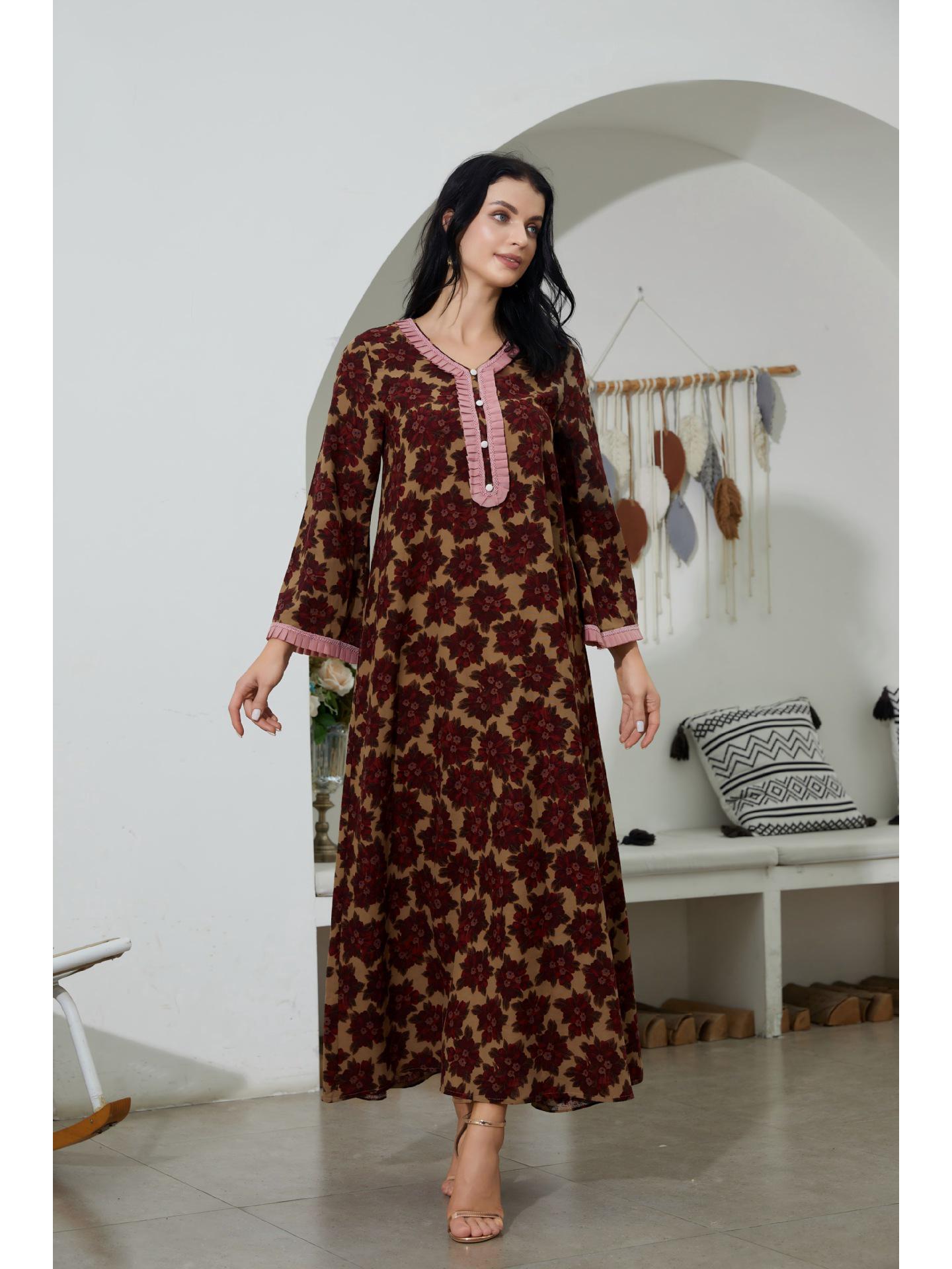 

NC103 Модное длинное платье для мусульманок с Ближнего Востока - Арабский принт Дубай XXL коричневый