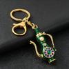 Pitcher Key Ring Retro Teapot Keychain with Rhinestones, Ethnic Style Decorative Backpack Accessory Ring, Pendant for Handbags Backpacks Car Keys Pot