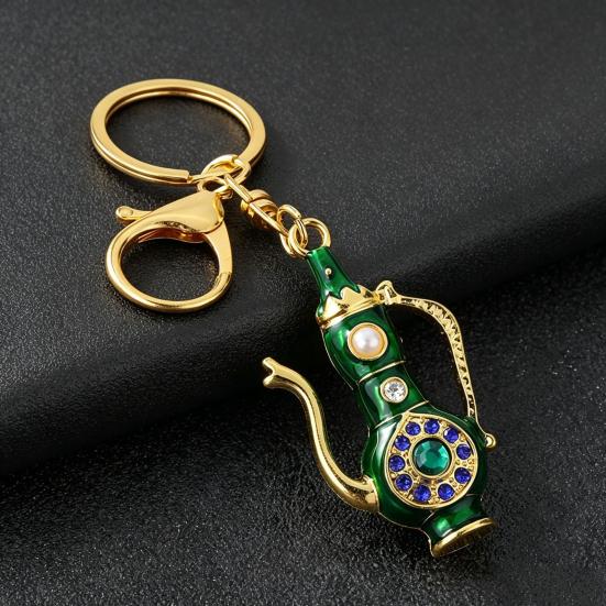 Pitcher Key Ring Retro Teapot Keychain with Rhinestones, Ethnic Style Decorative Backpack Accessory Ring, Pendant for Handbags Backpacks Car Keys Pot