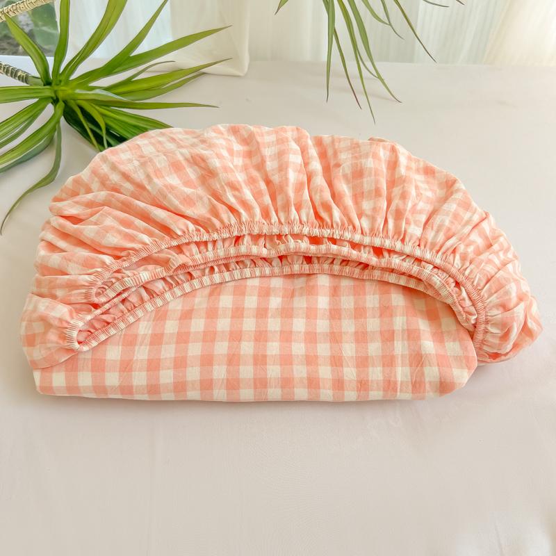 2024 New A-class Solid Color Good Quality Grid Washed Cotton Bed Sheet, Single Piece Fully Enclosed Non Slip Bed Sheet, Bed