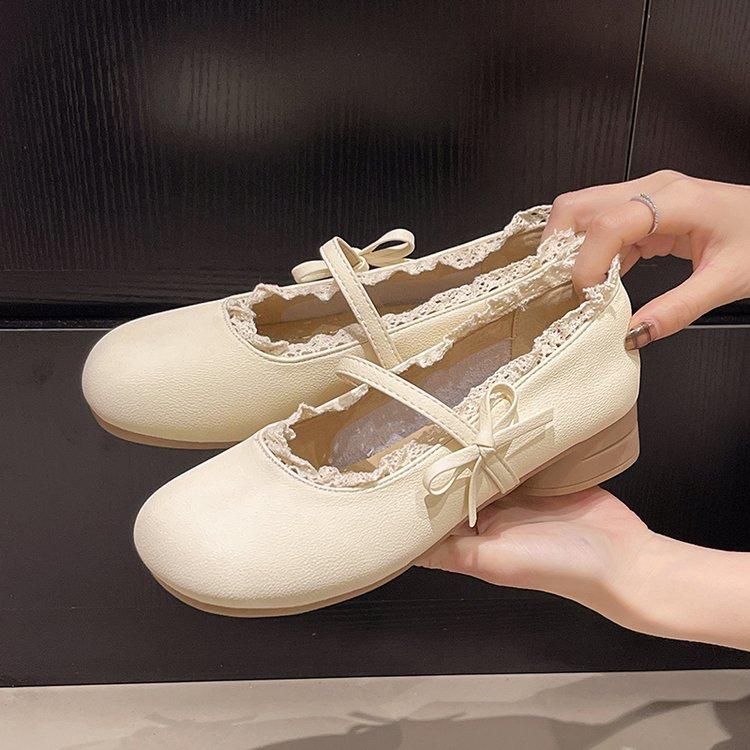 

[Youshilai] Cute Lolita bow single shoes women s 2025 spring and summer new low-heeled Mary Jane shoes 40