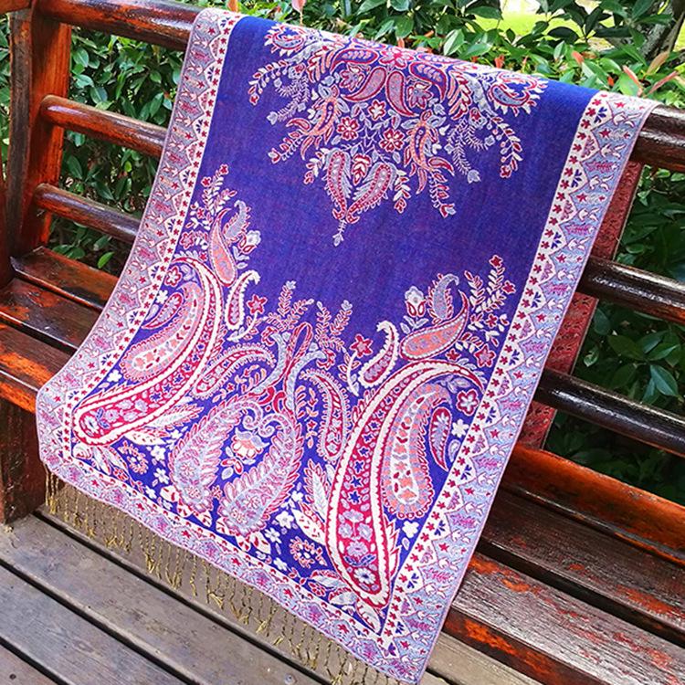 2024 Ethnic-Inspired Retro Jacquard Silk Scarf for Women - Warm Autumn & Winter Shawl