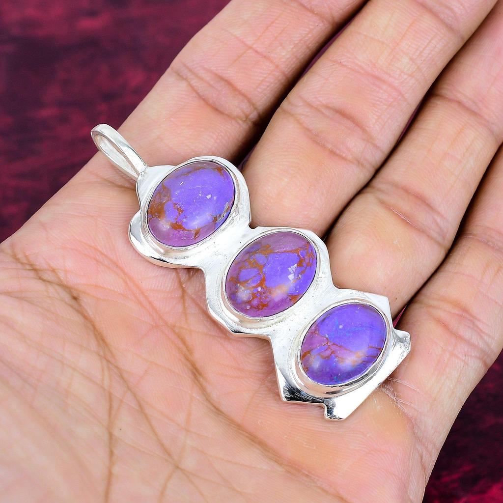 Purple Copper Turquoise Pendant, 925 Solid Sterling Silver Jewelry, Gemstone Pendant, Gift For Her Handmade Dainty Jewelry