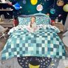 Homewish Kids Miner Game Duvet Cover Set For Boys Girls Geometric Plaid Quilt Cover SetColorful Grid Bedding Set