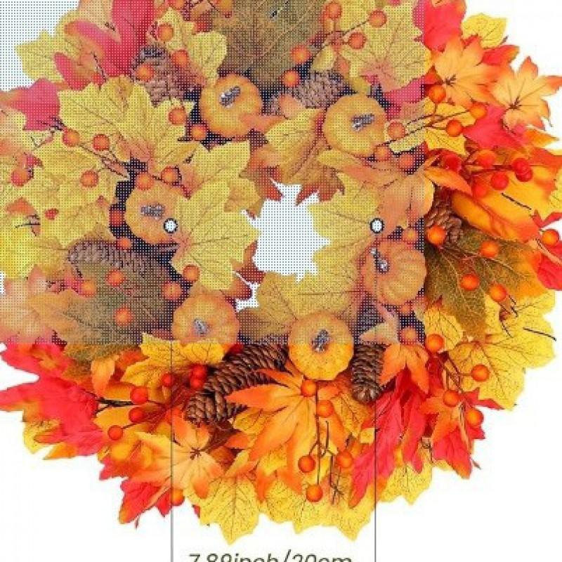 Harvest Wreath With Pumpkins Berries Vine Circle Halloween Thanksgiving Door Decor