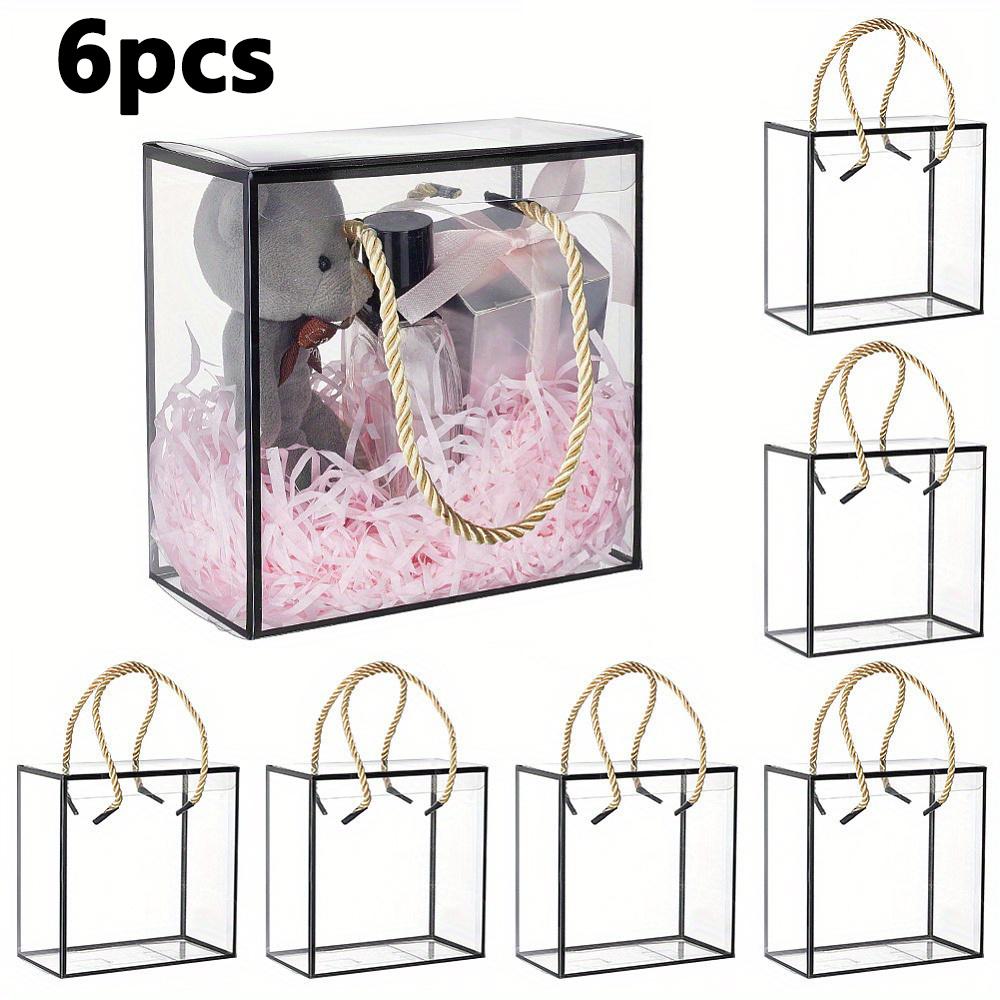 6pcs Clear PVC Plastic Gift Box with Polyester Cord Rectangle Transparent Gift Box with Black Edge