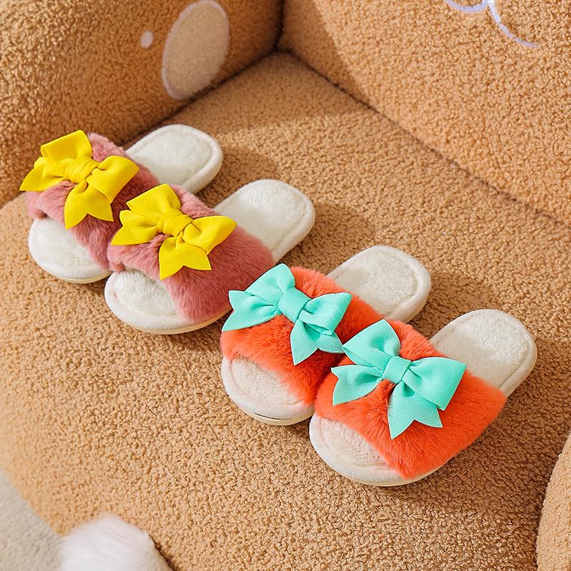 Girls' Winter Warm Plush Swallowtail Bow Cotton Slippers - Soft Sole, Non-slip, Plus Velvet, 2025 Edition