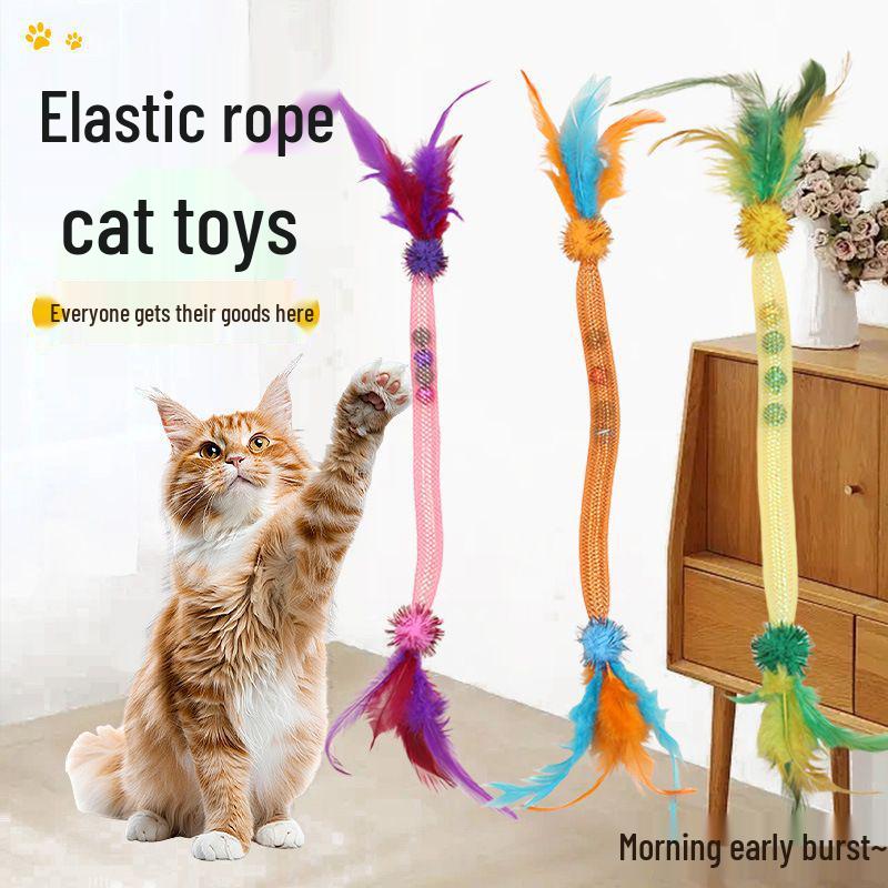 Retractable Cat Toy: Feather Teasing Wand with Elastic Rope, Catnip, Bell, Self-Entertainment, Bite-Resistant - Perfect for Boredom Relief.