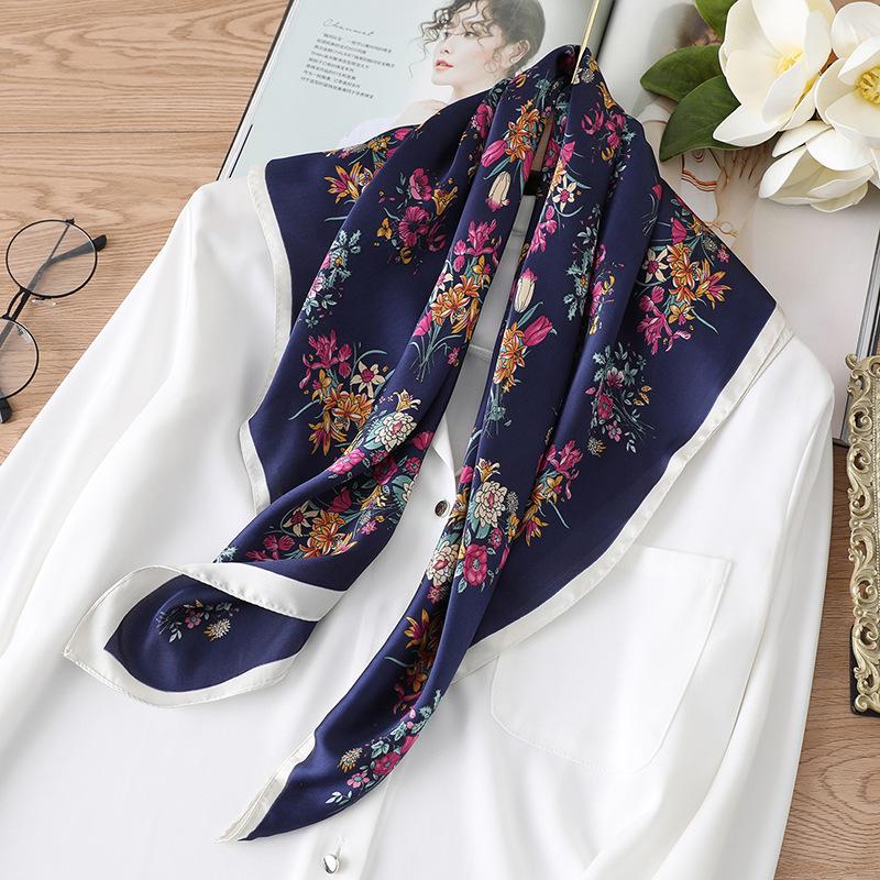 70cm Fashion Paisley Print Kerchief Hair Scarf For Women Silk Satin Headband Hijab Scarfs Female Square Neck Scarves For Ladies